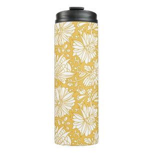 Garrafa Térmica rabisco floral do ouro, desenhado à mão