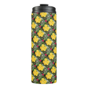 Garrafa Térmica "Radiância do Ouro: Flor de Hibisco Amarelo em uma
