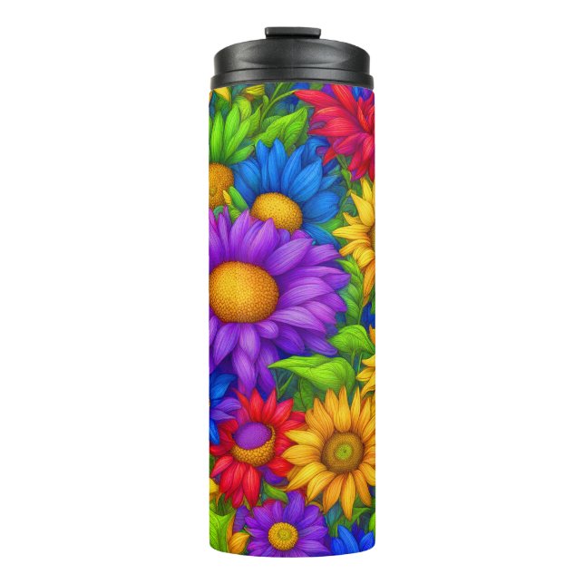 Garrafa Térmica Rainbow Daisies Abstrato nº 966 - (Frente)