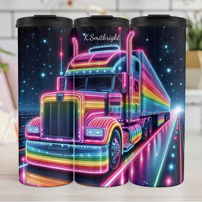 Garrafa Térmica Rainbow Neon Semi Truck Space (Criador carregado)