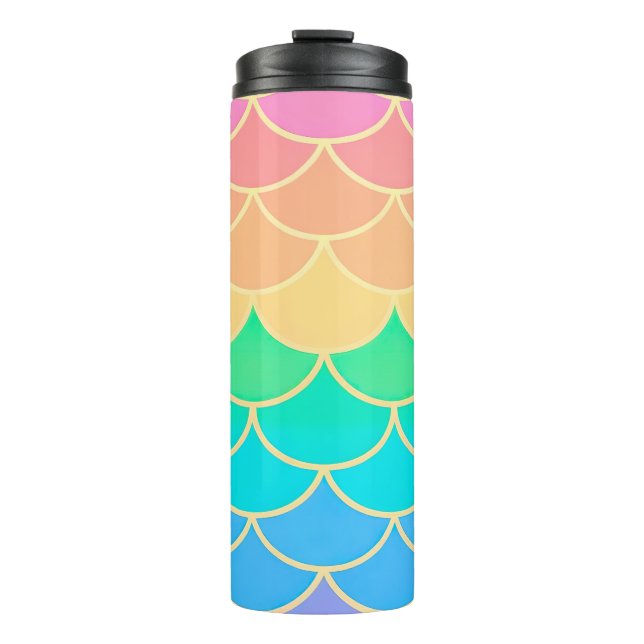 Garrafa Térmica Rainbow Pastel Mermaid Scales Seamless Pattern (Frente)