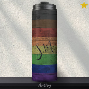 Garrafa Térmica Rainbow Philadelphia Pride Flag Wood Grain Name