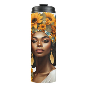 Garrafa Térmica Rainha negra floral afro melanina mulher amor