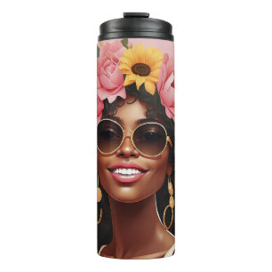 Garrafa Térmica Rainha negra floral afro melanina mulher amor