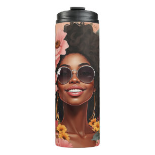 Garrafa Térmica Rainha negra floral afro melanina mulher amor