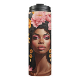 Garrafa Térmica Rainha negra floral afro melanina mulher amor