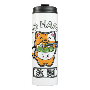 Garrafa Térmica Ramen é Purrfect Cat Comendo Bowl de Ramen Noodles