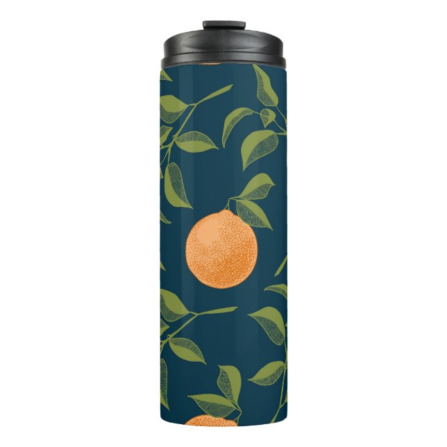 Garrafa Térmica Ramificações de Citros Laranja de Fundo Escuro (Frente)