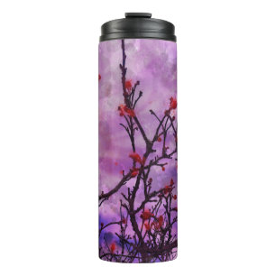 Garrafa Térmica Ramificações Escuras Com Buds Vermelhos Ca Água