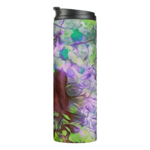 Garrafa Térmica Ramos grossos da árvore velha verdes e cores azuis