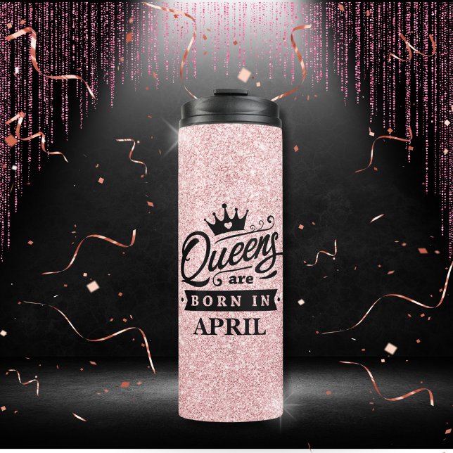 Garrafa Térmica Rapariga de aniversário rosa-reluzente Nascer (Queens Are Born In ( Birth month ) Pink Glitter Travel Mug Tumbler)