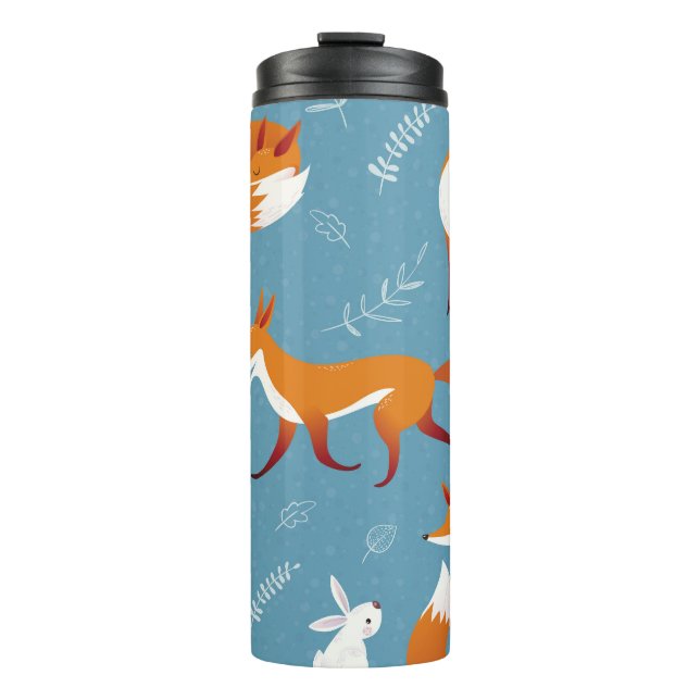Garrafa Térmica Raposas de inverno, coelhos, padrão de colheita. (Frente)