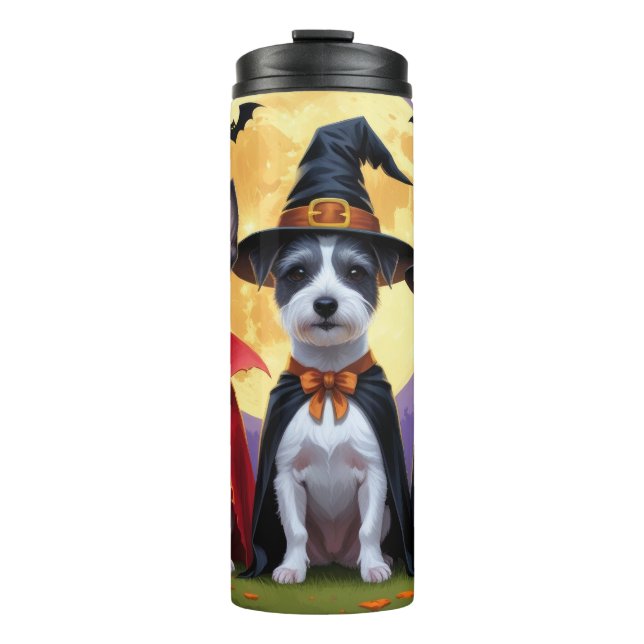 Garrafa Térmica Rat Terrier Dogs Pumpkin Halloween Engraçado (Frente)