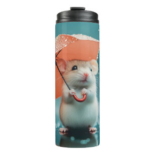 Garrafa Térmica Rato com Guarda-chuvas na chuva: Cena do Dia Chuva