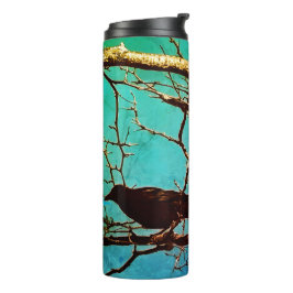 Garrafa Térmica Raven Crow Black Bird Silver Tree Photo