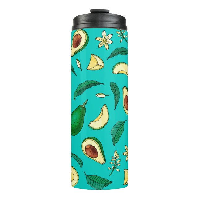 Garrafa Térmica Realistic avocado. Seamless pattern. Summer exotic (Frente)
