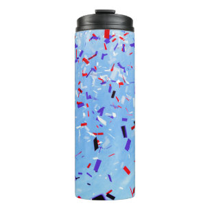 Garrafa Térmica Recortes de papel azul, vermelho e preto