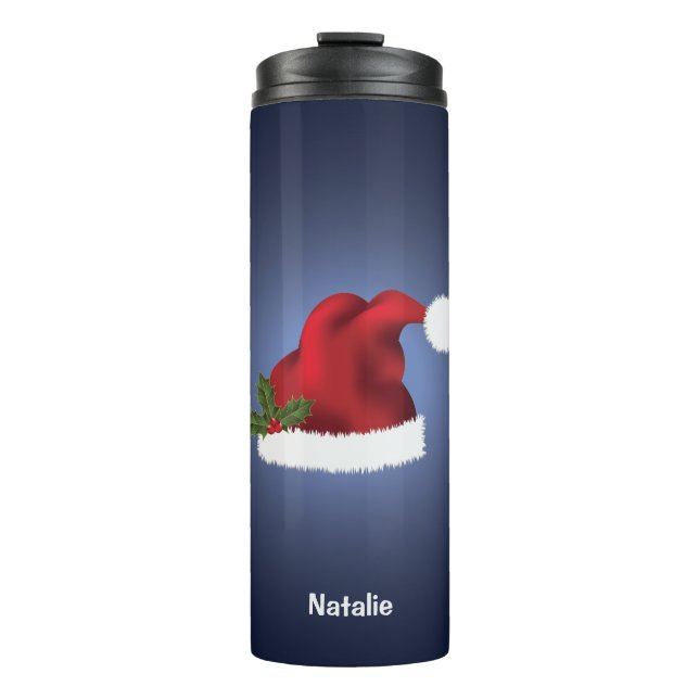 Garrafa Térmica Red FESSanta Hat Em Azul Com Nome Personalizado (Frente)