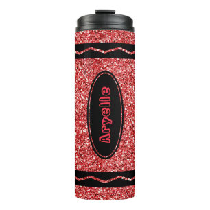 Garrafa Térmica Red Glitter Crayon Nome personalizado Tumbler Hot