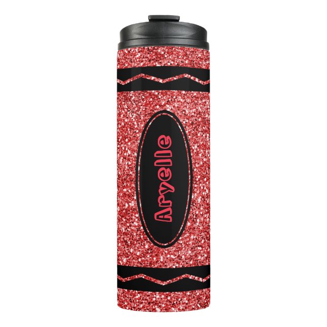 Garrafa Térmica Red Glitter Crayon Nome personalizado Tumbler Hot  (Frente)