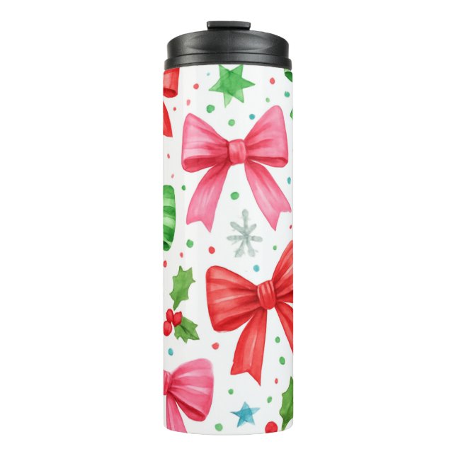 Garrafa Térmica Red & Green Bow Christmas Tumbler – Christmas Gift (Frente)