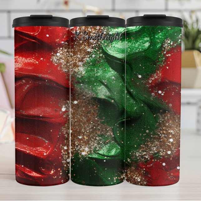 Garrafa Térmica Red Green Swirl Christmas Glitter (Criador carregado)