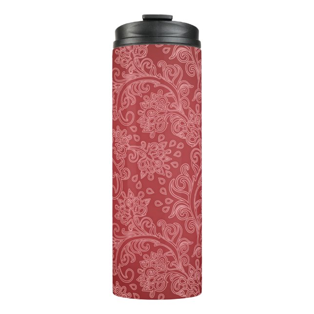 Garrafa Térmica Red Paisley Damask Designer Floral Classic (Frente)