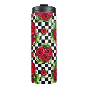 Garrafa Térmica Red Roses Bouquet Floral Love Rockabilly Checkered