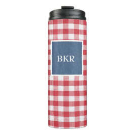 Garrafa Térmica Red & White Check Blue Denim Name Frame 12oz