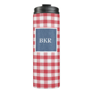 Garrafa Térmica Red & White Check Blue Denim Name Frame 12oz