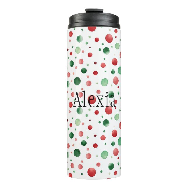Garrafa Térmica Red White Green Dots Christmas (Frente)
