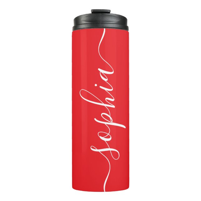 Garrafa Térmica Red White Script Custom Name Thermal Tumbler (Frente)