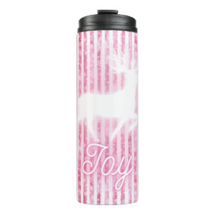 Garrafa Térmica Reindeer de Alegria Rosa e Branco de Natal