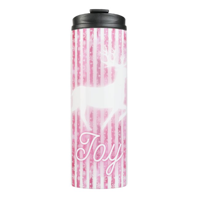 Garrafa Térmica Reindeer de Alegria Rosa e Branco de Natal (Frente)