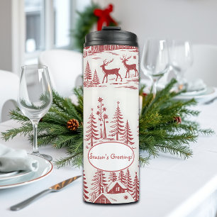 Garrafa Térmica Reindeer de Ilustração Vintage e Casas de inverno