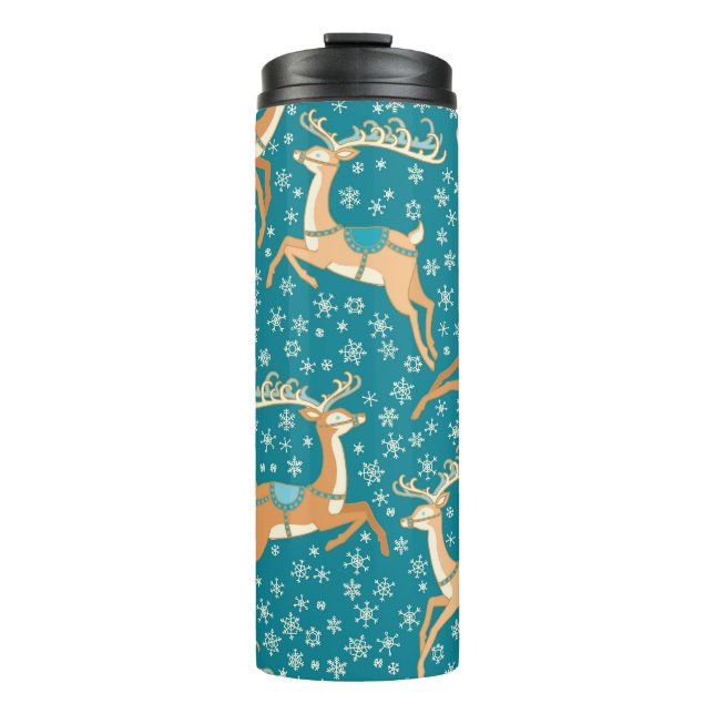 Garrafa Térmica Reindeer De Natal: Padrão Vintage Invisível. (Frente)