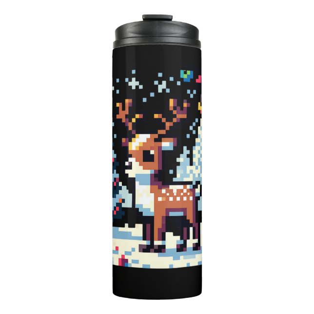 Garrafa Térmica Reindeer de Natal Winter Wonderland Pixel Art (Frente)