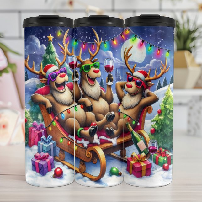 Garrafa Térmica Reindeer Engraçado Relaxando com Vinho (Criador carregado)