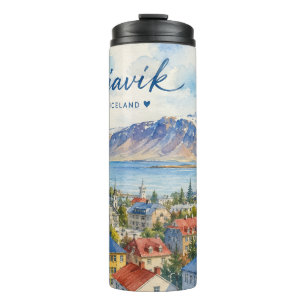 Garrafa Térmica Reiquiavique Islândia souvenir aquarela