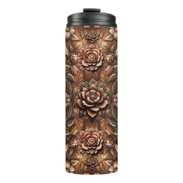 Garrafa Térmica Relevo Floral Falso Olhar de Couro (Frente)