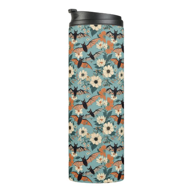 Garrafa Térmica Remendo Floral de Morcegos e Flores de Halloween (Rotação à direita)