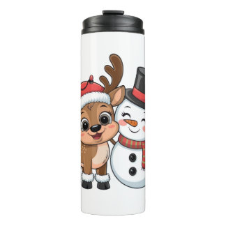 Garrafa Térmica Rena de Natal Fofa & Boneco de Neve