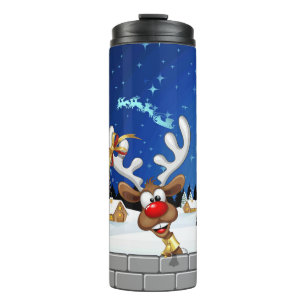 Garrafa Térmica Rena Fofa Espiando Meme de Natal