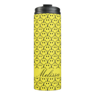 Garrafa Térmica Retro Amarelo sem costura Nome sorridente Tumbler 