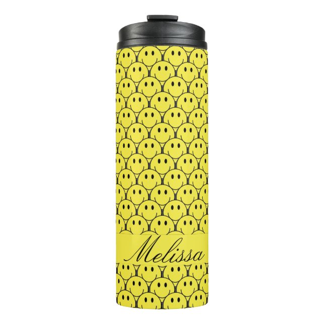 Garrafa Térmica Retro Amarelo sem costura Nome sorridente Tumbler  (Frente)