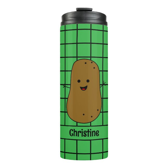 Garrafa Térmica Retro, Batata castanha, Personalizada Verde (Frente)