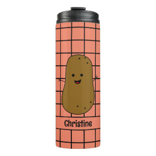 Garrafa Térmica Retro, Batata Marrom, Personalização Verde