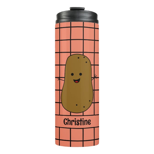 Garrafa Térmica Retro, Batata Marrom, Personalização Verde (Frente)