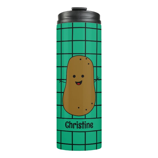 Garrafa Térmica Retro, Batata Marrom, Personalizado Verde Turquesa (Frente)
