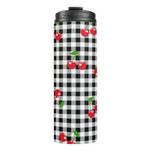 Garrafa Térmica Retro Cherry Gingham Cute Red & Black Checked
